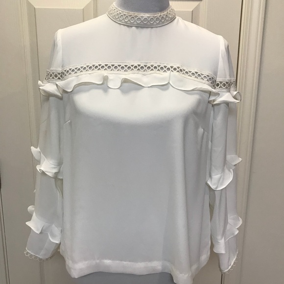 NWOT**J Crew White Ruffle blouse - Picture 1 of 3